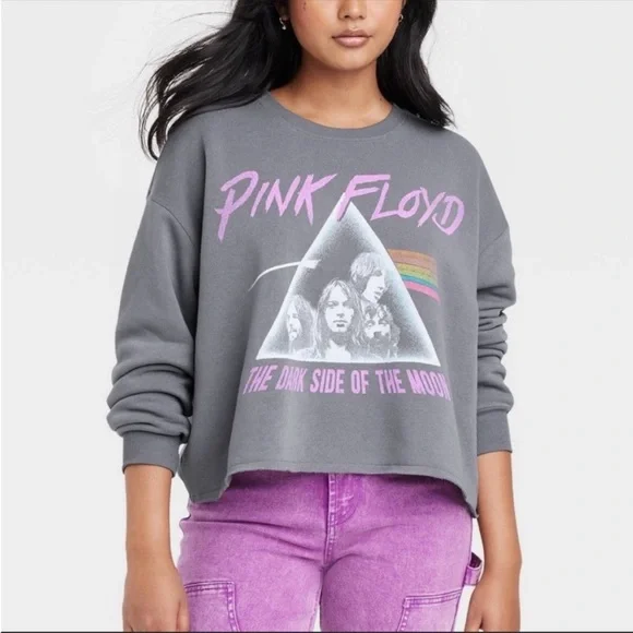 NWOT Pink Floyd Oversized Cropped Graphic Sweatshirt Size Large - Picture 1 of 11